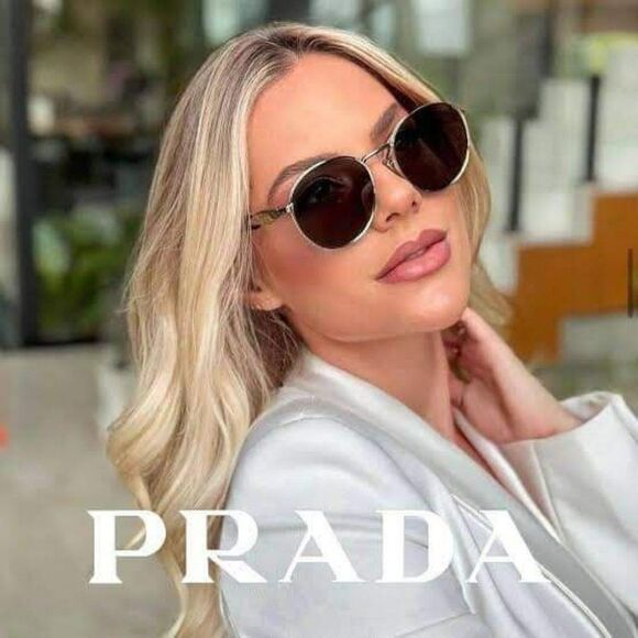 NEW Prada PR56ZS ZVN01T Gold Brown Oval Metal Unisex Sunglasses - Picture 5 of 12